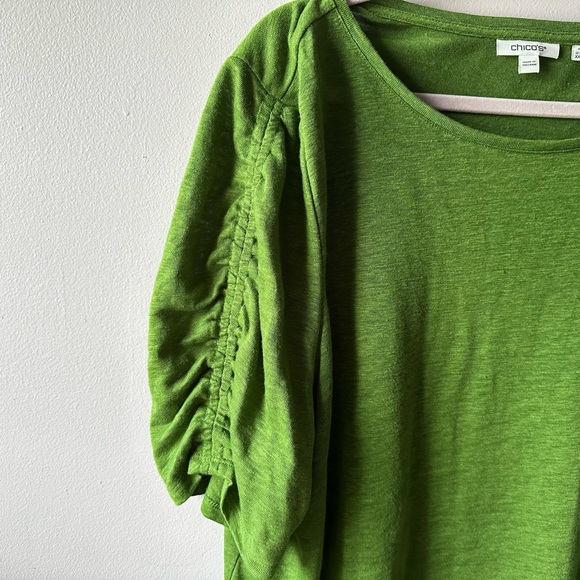 Chico’s Green Rouched Sleeve Top Size XXL - Picture 4 of 9